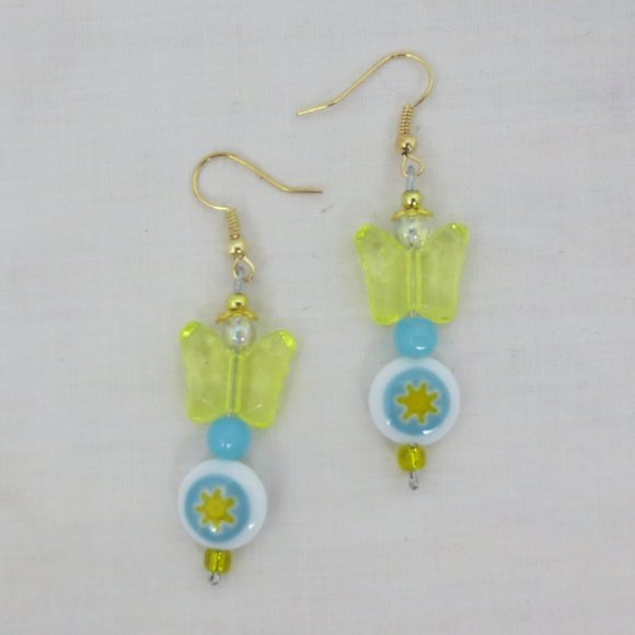 New Blue & Yellow Hand Crafted Butterfly Earrings - Picture 1 of 6